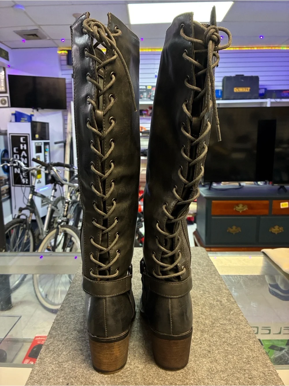 Vintage 93 Over-the-Knee Black Leather Boots with Side Zip